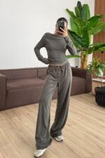 Relax Düşük Omuz Bluz Pantolon Takım Haki