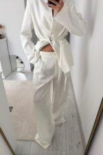 Alex Pileli Keten Pantolon Ekru - Görsel 2