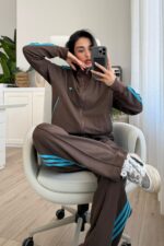 Janet Çizgili Hırka Eşofman Takım Kahverengi - Görsel 2