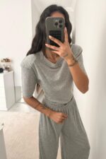 Kısa Kollu Vatkalı Eşofman Takım Gri - Görsel 2