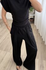 Pile Detaylı Modal Kumaş Takım Siyah - Görsel 2