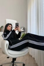 Janet Çizgili Hırka Eşofman Takım Siyah