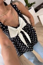 Fiyonk Detaylı Puantiyeli Balon Bluz Siyah - Görsel 2