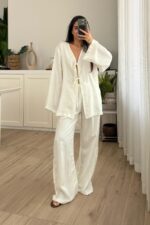 Ang Gümüş Çizgili Kimono Takım