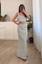 Luvia Puantiyeli Crop Etek Takım Beyaz