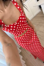 Luvia Puantiyeli Crop Etek Takım Kırmızı - Görsel 3