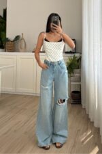 Ew Bol Paça Dizi Yırtık Açık Mavi Jean