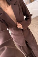 Master Bağlamalı Ceket Pantolon Takım Kahverengi - Görsel 3
