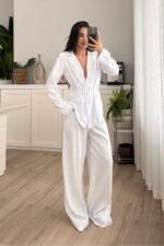 Master Bağlamalı Ceket Pantolon Takım Beyaz