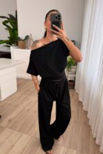 Bloom Kayık Yaka Pantolon Takım Siyah - Görsel 2