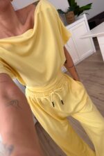 Bloom Kayık Yaka Pantolon Takım Sarı - Görsel 3