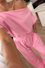 Bloom Kayık Yaka Pantolon Takım Pembe - Görsel 3