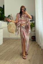 Shir Crop Pelerin Etek Takım Pembe