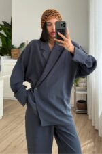 Michel Bağlamalı Oversize Ceket Lacivert