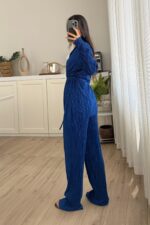 Piliseli Bağlamalı Pantolon Takım Sax Mavi - Görsel 3