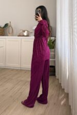 Piliseli Bağlamalı Pantolon Takım Mürdüm - Görsel 4