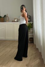 Beli Lastikli Gofre Pantolon Siyah - Görsel 4