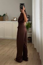 Bloom Kayık Yaka Pantolon Takım Kahverengi - Görsel 4