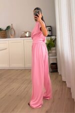 Bloom Kayık Yaka Pantolon Takım Pembe - Görsel 4