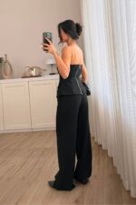 Çok Düğmeli Straplez Takım Siyah - Görsel 4