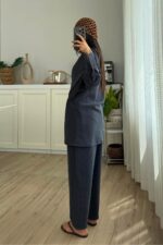 Michel Bağlamalı Oversize Ceket Lacivert - Görsel 3