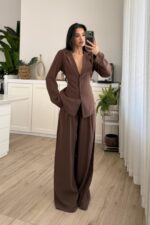 Master Bağlamalı Ceket Pantolon Takım Kahverengi