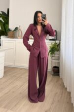 Master Bağlamalı Ceket Pantolon Takım Mürdüm