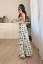 Luvia Puantiyeli Crop Etek Takım Beyaz - Görsel 4