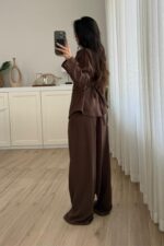 Master Bağlamalı Ceket Pantolon Takım Kahverengi - Görsel 4