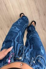 Gr Desenli Baggy Koyu Mavi Jean - Görsel 2