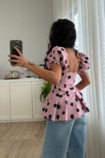 Balon Kol Benekli Bluz Pembe - Görsel 4