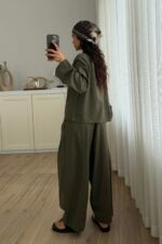 Mariel Mandarin Keten Takım Haki - Görsel 3