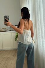 Yakası Nakış Detaylı Şifon Bluz Bej - Görsel 3