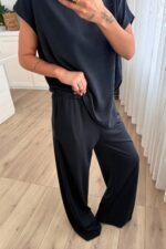 Brn Oversize Asimetrik Tişört Pantolon Takım Siyah - Görsel 3