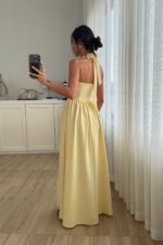 Miss Boyundan Bağlamalı Uzun Elbise Sarı - Görsel 4