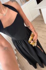 Miss Boyundan Bağlamalı Uzun Elbise Siyah - Görsel 3