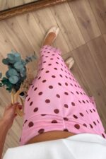 Asimetrik Puantiyeli Tül Etek Pembe Kahverengi - Görsel 3