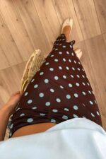 Asimetrik Puantiyeli Tül Etek Kahverengi Mavi - Görsel 3