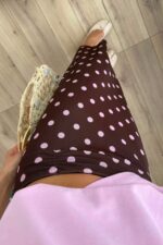 Asimetrik Puantiyeli Tül Etek Kahverengi Pembe - Görsel 3