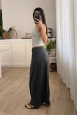 Önü Detaylı Yırtmaçlı Etek Füme - Görsel 3