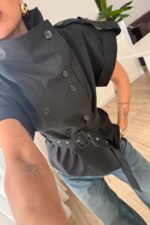 Kısa Kollu Dik Yaka Trenç Siyah - Görsel 2