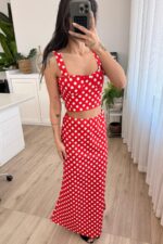 Luvia Puantiyeli Crop Etek Takım Kırmızı - Görsel 2