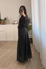 Vio Puantiyeli Bluz Etek Takım Siyah - Görsel 4