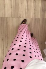 Puantiyeli Midi Saten Etek Pembe - Görsel 3