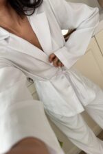 Master Bağlamalı Ceket Pantolon Takım Beyaz - Görsel 3