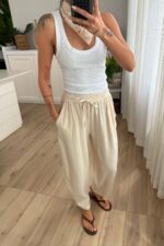 Önü Dikişli Şalvar Pantolon Bej - Görsel 2