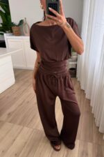 Bloom Kayık Yaka Pantolon Takım Kahverengi - Görsel 2
