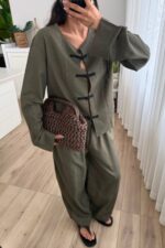 Mariel Mandarin Keten Takım Haki - Görsel 2