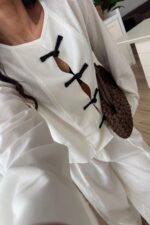 Mariel Mandarin Keten Takım Beyaz - Görsel 3
