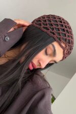 Pinterest File Örgülü Bere Kahverengi - Görsel 2